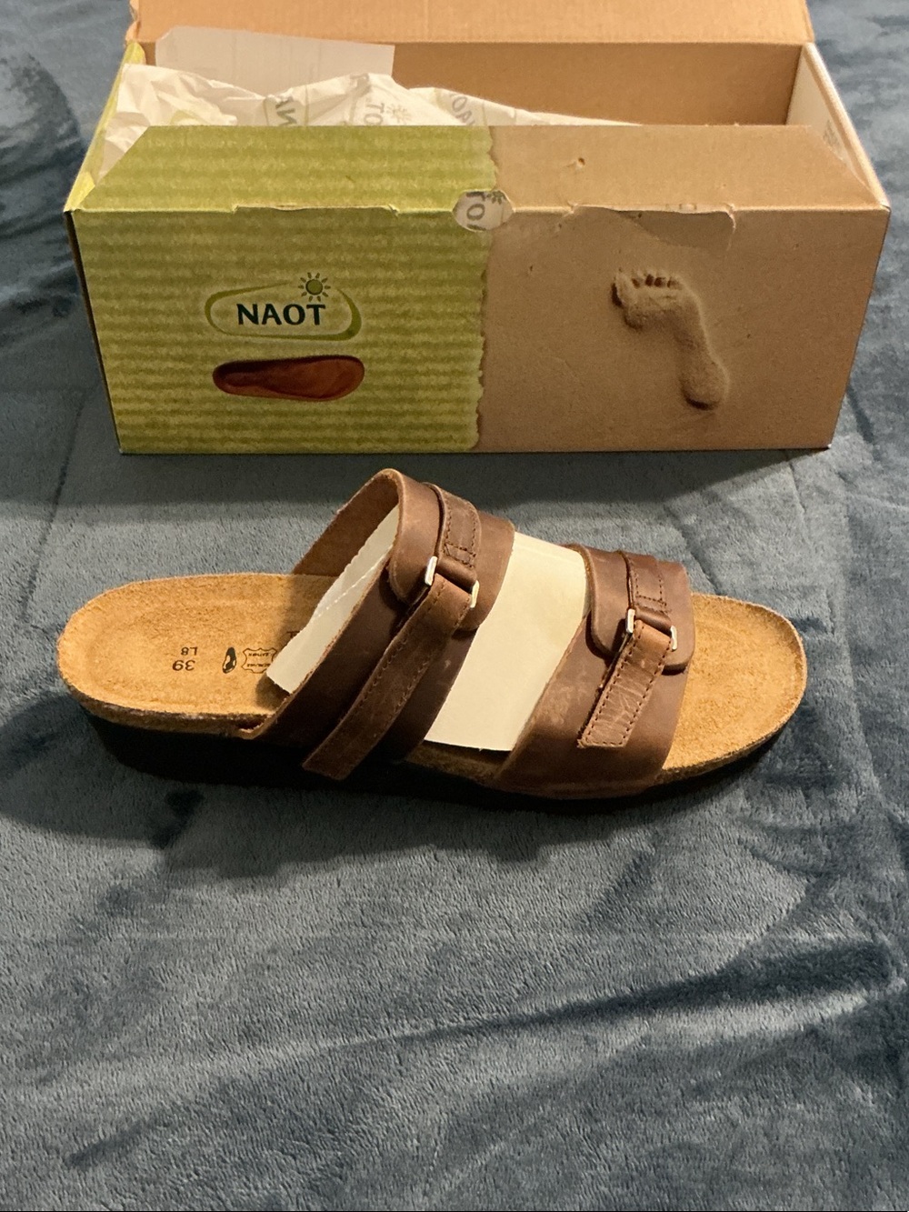 Naot Brown Dual-Buckle Leather Slide Sandal